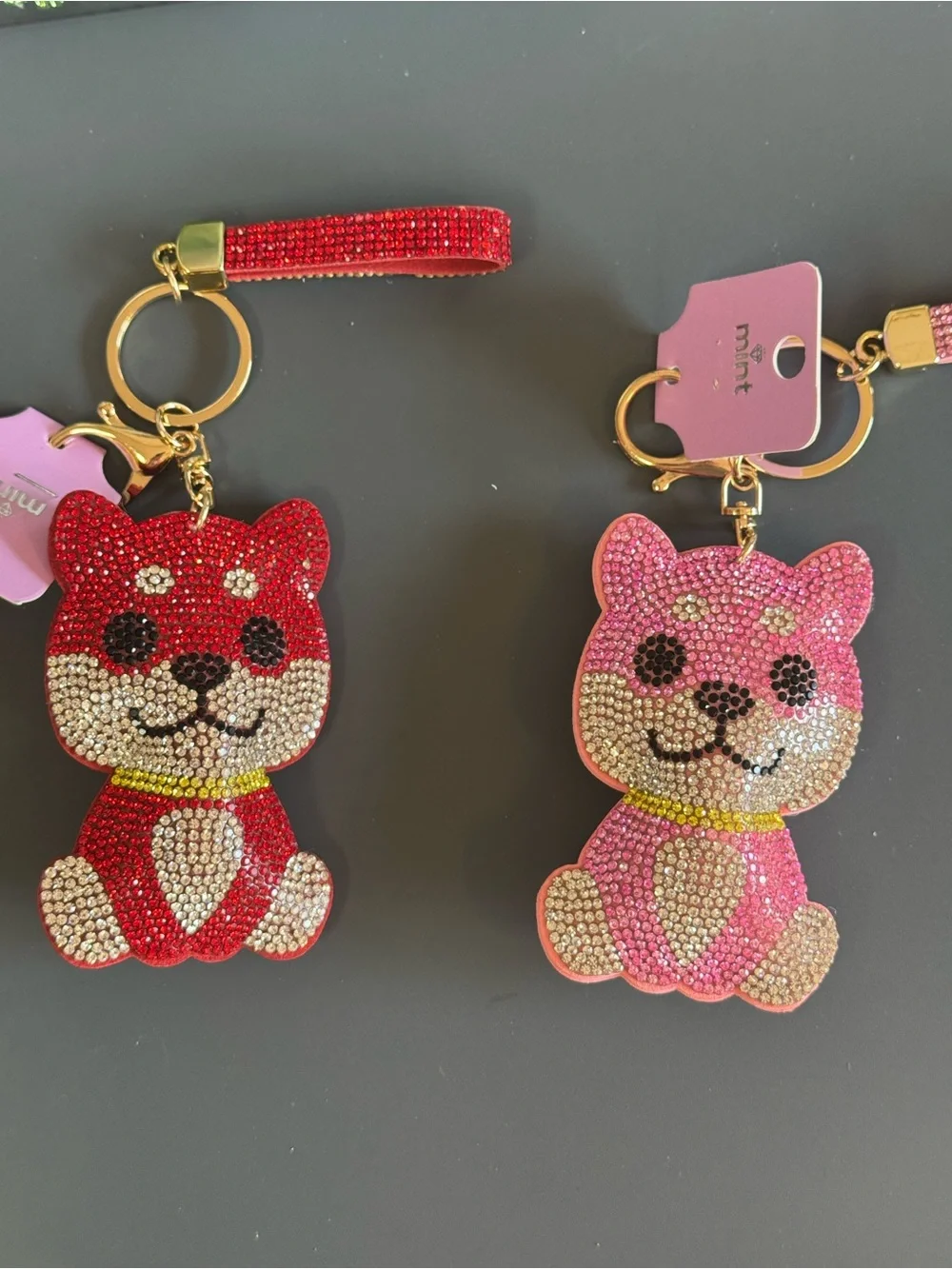 Mint Rhinestone Shiba Inu Dog Keychain Bag Charm NWT Red